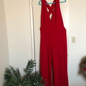 Plus size plunging front and cross back jumpsuit